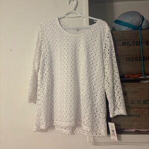 NWT TanJay Missy White Lace Women's Top Size Large